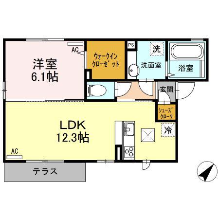ヴィル グランディス II B(1LDK/1階)の間取り写真