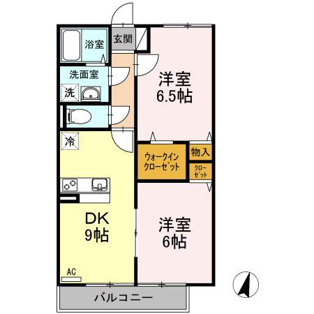 ロイヤルヒルイースト(2DK/2階)の間取り写真