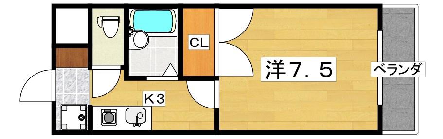 パークテラス香里II(1K/2階)の間取り写真