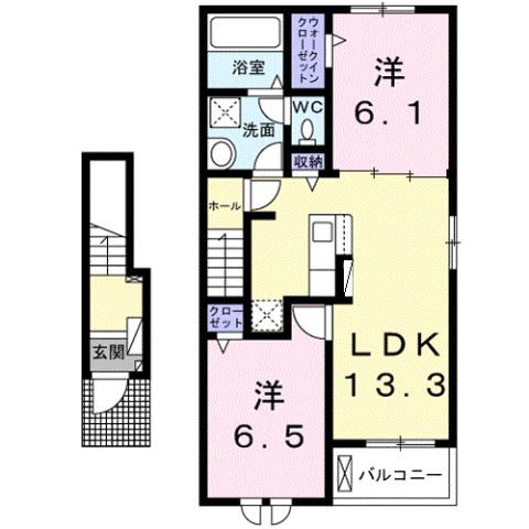 ベルエア上天神B(2LDK/1階)の間取り写真
