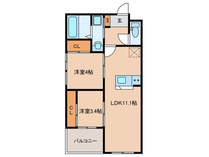 アルファーレ賀茂(1SLDK/2階)の間取り写真
