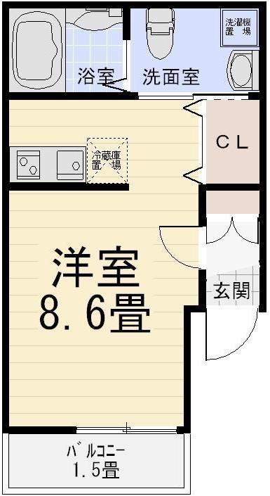 リヴェール ハナハタ(ワンルーム/2階)の間取り写真