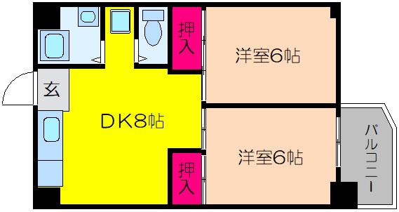 ビレッジハウス泉北栂タワー(2DK/10階)の間取り写真