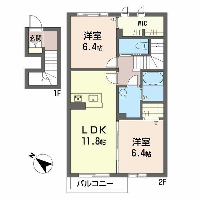 ブランシュ II(2LDK/2階)の間取り写真