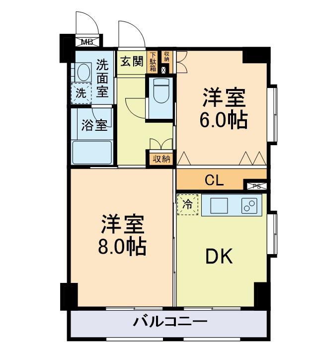 グローリーハイム(2DK/4階)の間取り写真