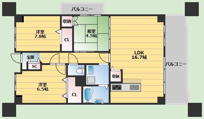 ロフティ少路(3LDK/8階)の間取り写真