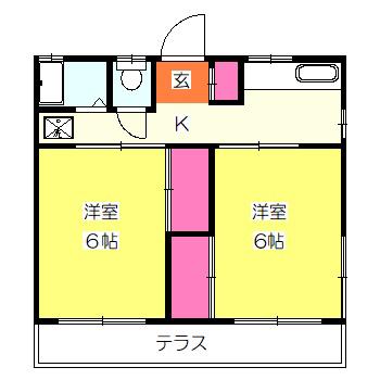 コーポ原(2DK/1階)の間取り写真