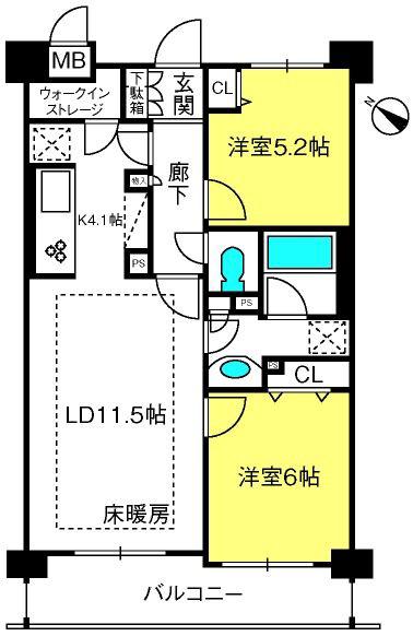 ランドステージ東川口アベニューサイド(2LDK/3階)の間取り写真
