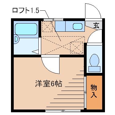 パープルハイツ(1K/2階)の間取り写真
