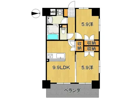 山中ハイツIII(2LDK/3階)の間取り写真