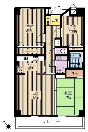 グリーンハイツ世田谷(3LDK/6階)の間取り写真