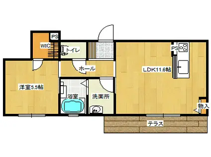 ルミナス A棟(1LDK/1階)の間取り写真