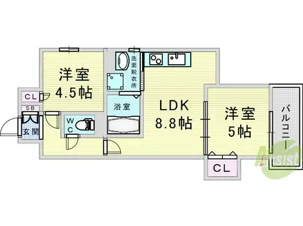 クリエオーレ一津屋I(2LDK/2階)の間取り写真