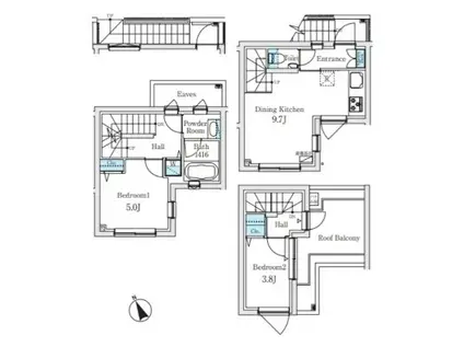 AGRATIO TERRACE 恵比寿 アグレシオテラス恵比寿(2DK/2階)の間取り写真