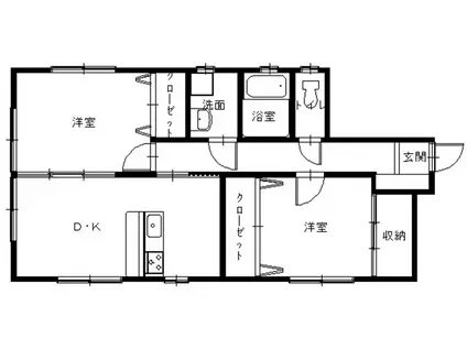 戸建て風アパート FROM 中川町(2DK/1階)の間取り写真