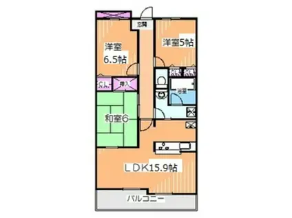浅香山グリーンマンション(3LDK/6階)の間取り写真