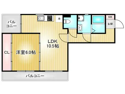 福信ビル(1LDK/4階)の間取り写真