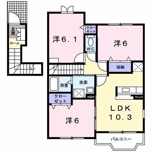 アンジェリカ D(3LDK/2階)の間取り写真