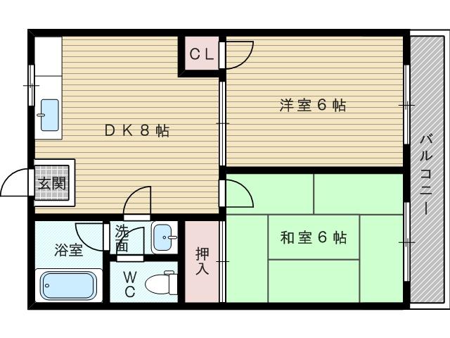 淡路タカラハイツ(2DK/3階)の間取り写真