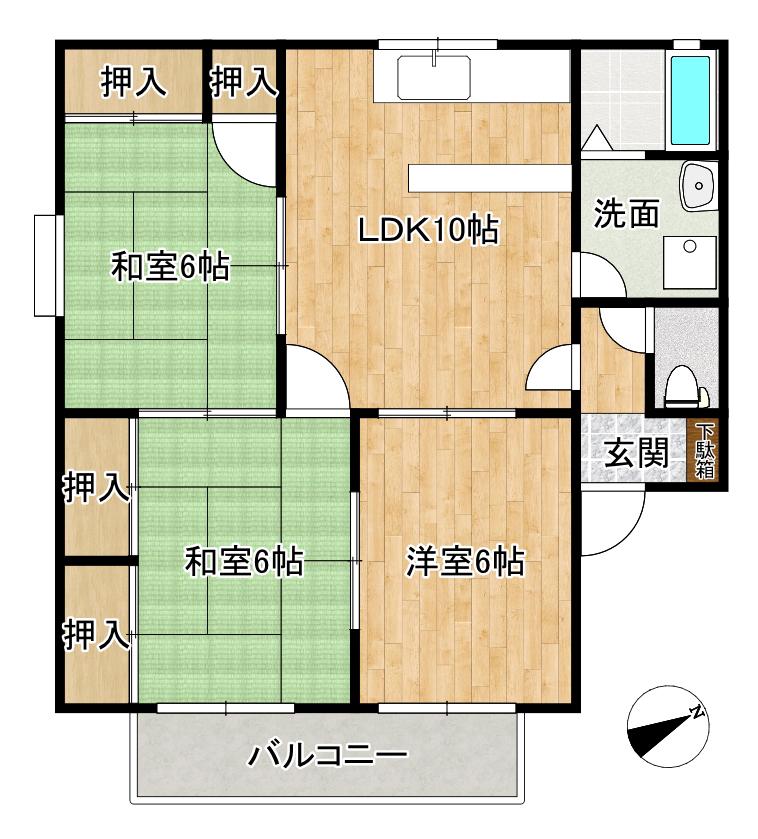 ガーデンハウスB棟(3LDK/1階)の間取り写真