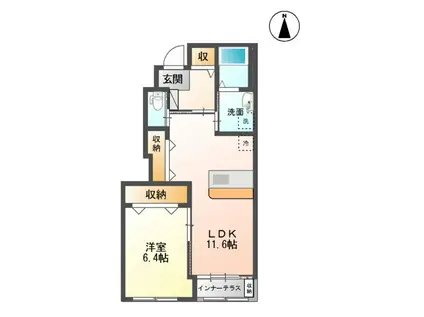 シャイン ヴィレッジ 大木戸 C(1LDK/1階)の間取り写真