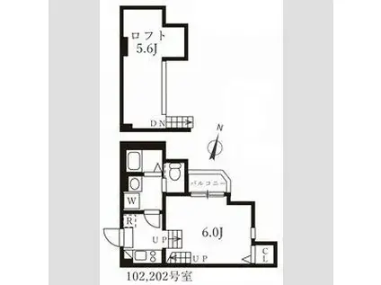 ハーモニーテラス切戸町(1K/2階)の間取り写真