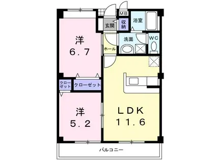 グランドガーデン(2LDK/2階)の間取り写真