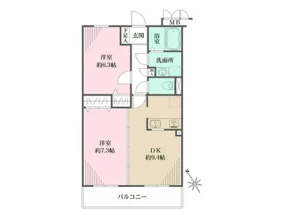 ゼンニムII(2DK/2階)の間取り写真