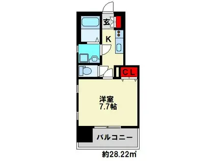 アースコートYSシティ片野新町(1K/13階)の間取り写真