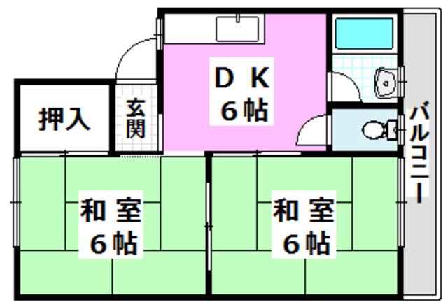 グリーンハイツB棟(2DK/1階)の間取り写真