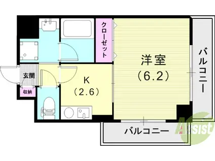 プレステージ天神III(1K/2階)の間取り写真