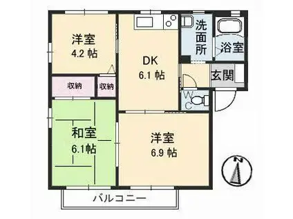 サリーレ太陽II A棟(3DK/1階)の間取り写真