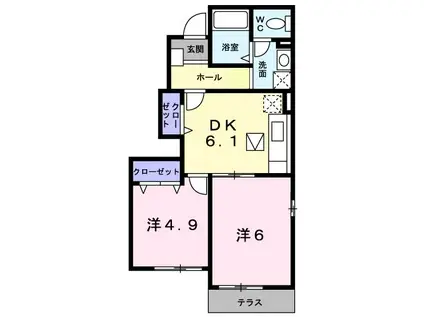 フィオーレB(2DK/1階)の間取り写真