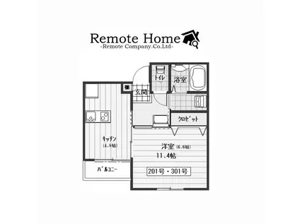 ルーナ太秦(1DK/2階)の間取り写真