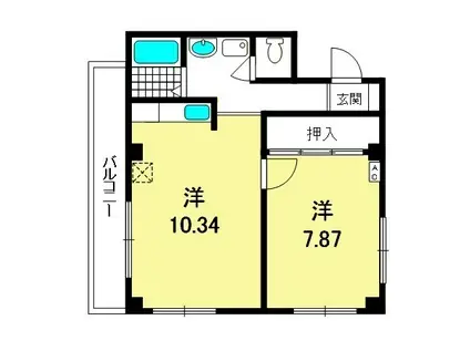 旭ビル(1LDK/3階)の間取り写真