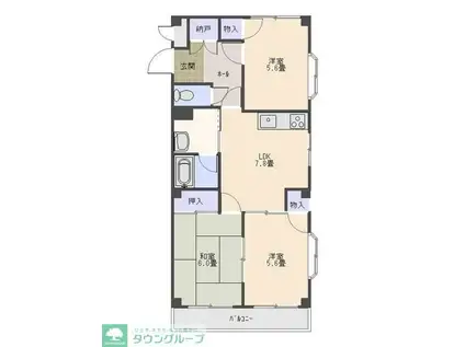 サウスコート(3DK/3階)の間取り写真