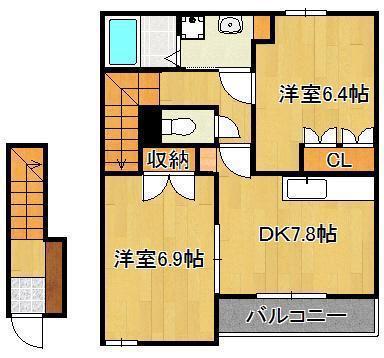 ヴィラージュ新木屋瀬(2DK/2階)の間取り写真