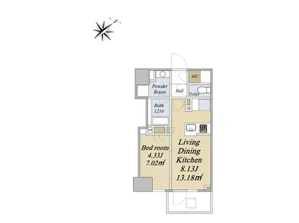 クレストコート旗の台(1LDK/2階)の間取り写真