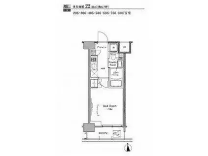 プラウドフラット南品川(1K/4階)の間取り写真