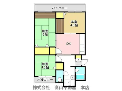 日の里東1棟(3DK/1階)の間取り写真