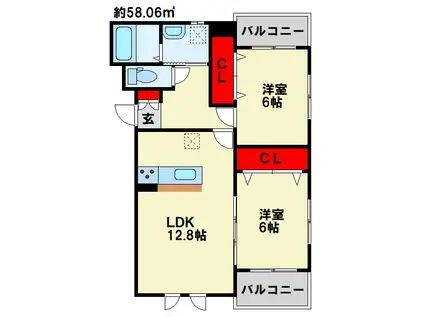プライムスクエア(2LDK/1階)の間取り写真