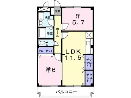 グランフォーレ池上(2LDK/1階)の間取り写真