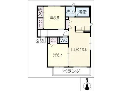 エステート(2LDK/3階)の間取り写真