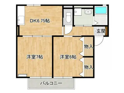グリーンケーブルズE(2DK/2階)の間取り写真