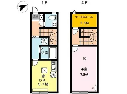 ル・フィオーレ B棟(1DK/1階)の間取り写真
