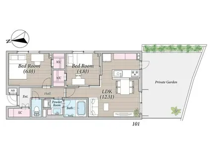 CLIVIA東菅野1丁目(2LDK/1階)の間取り写真
