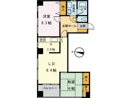プルミエール竹尾(2LDK/2階)の間取り写真