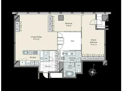 平河町森タワーレジデンス(2LDK/15階)の間取り写真