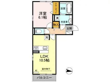 リベルタ大津京(1LDK/2階)の間取り写真