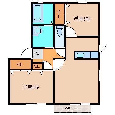 ライズヴィレッジ甘木 A棟(2LDK/1階)の間取り写真